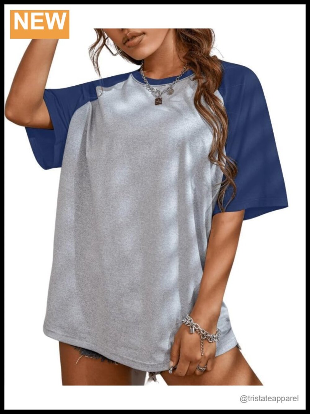 Oversized Color Block T-Shirt Drop Shoulder Crew Neck Loose Fit Tee
